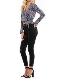 Blue Life - Willa V - neck Long Sleeve Top - black - blouses - clothing