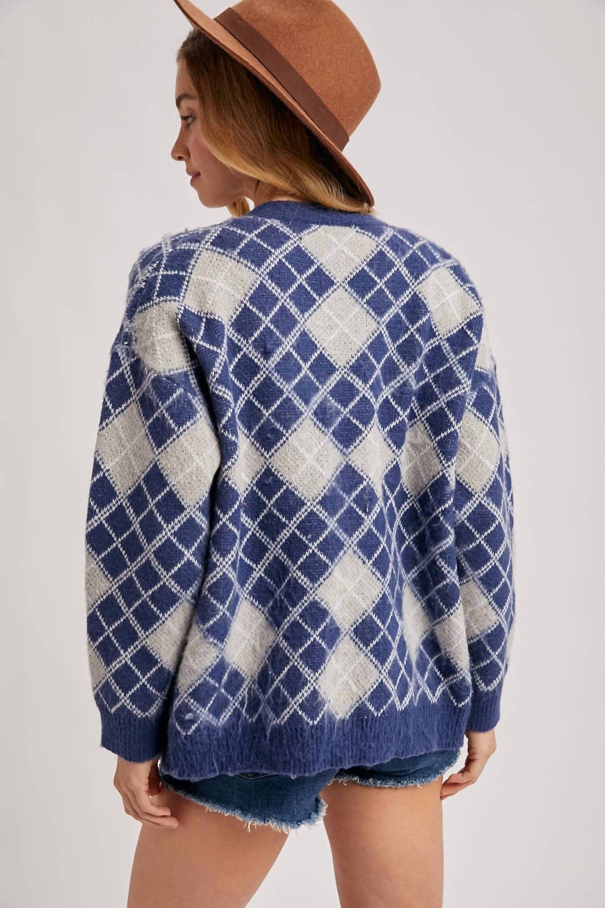 Bluivy - Argyle Button Down Pocket Cardigan
