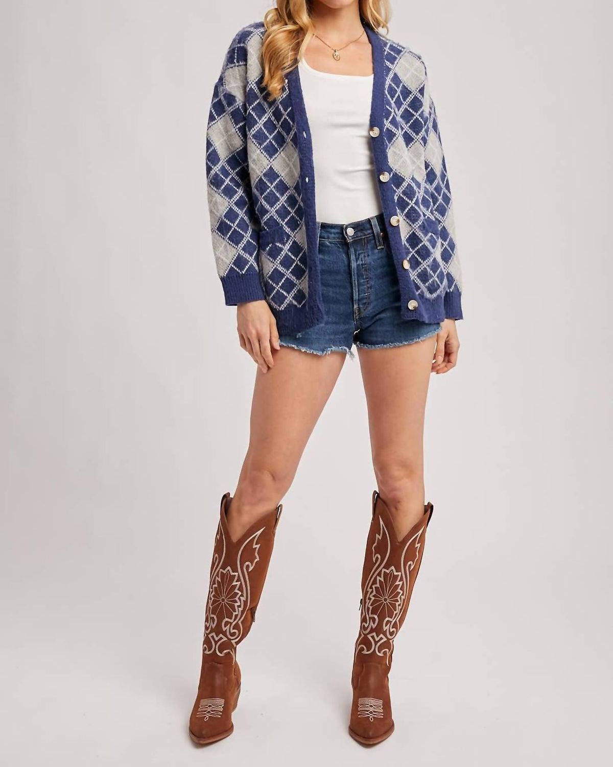 Bluivy - Argyle Button Down Pocket Cardigan