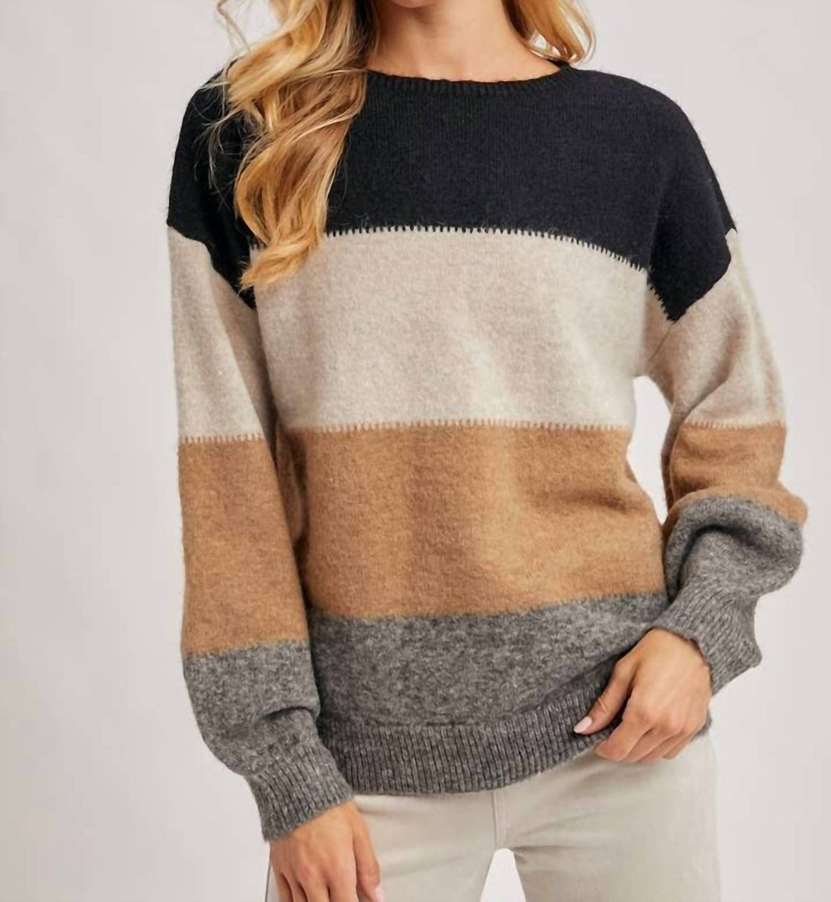 Bluivy - Color Block Knit Sweater Pullover