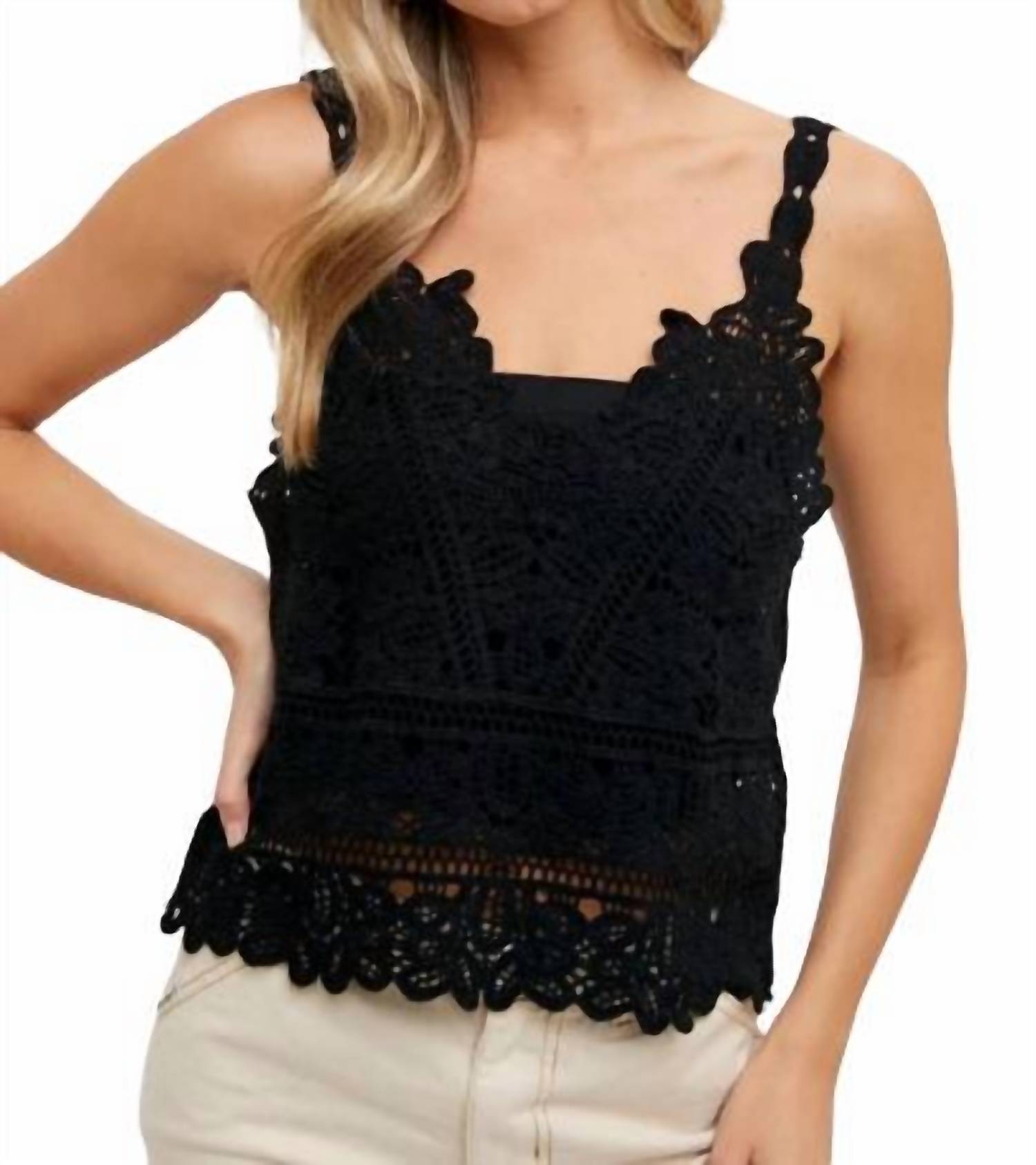 Bluivy - Crochet Cami Top - black - camisoles - clothing