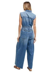 Bluivy - Denim Shirt Sleeveless Jumpsuit - blue - clothing - cotton - blend