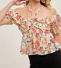 Bluivy - FLORAL CHIFFON HALTER BLOUSE