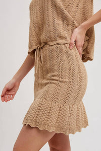 Bluivy - Knit Sweater Drawstring Mini Skirt With Lining