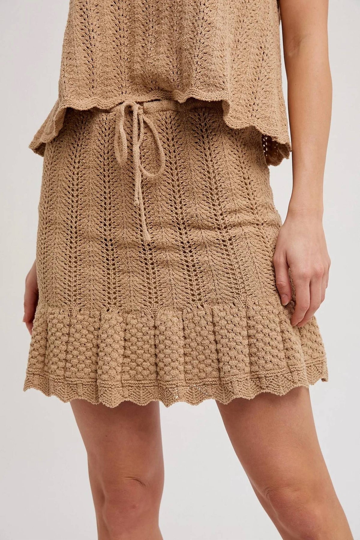 Bluivy - Knit Sweater Drawstring Mini Skirt With Lining