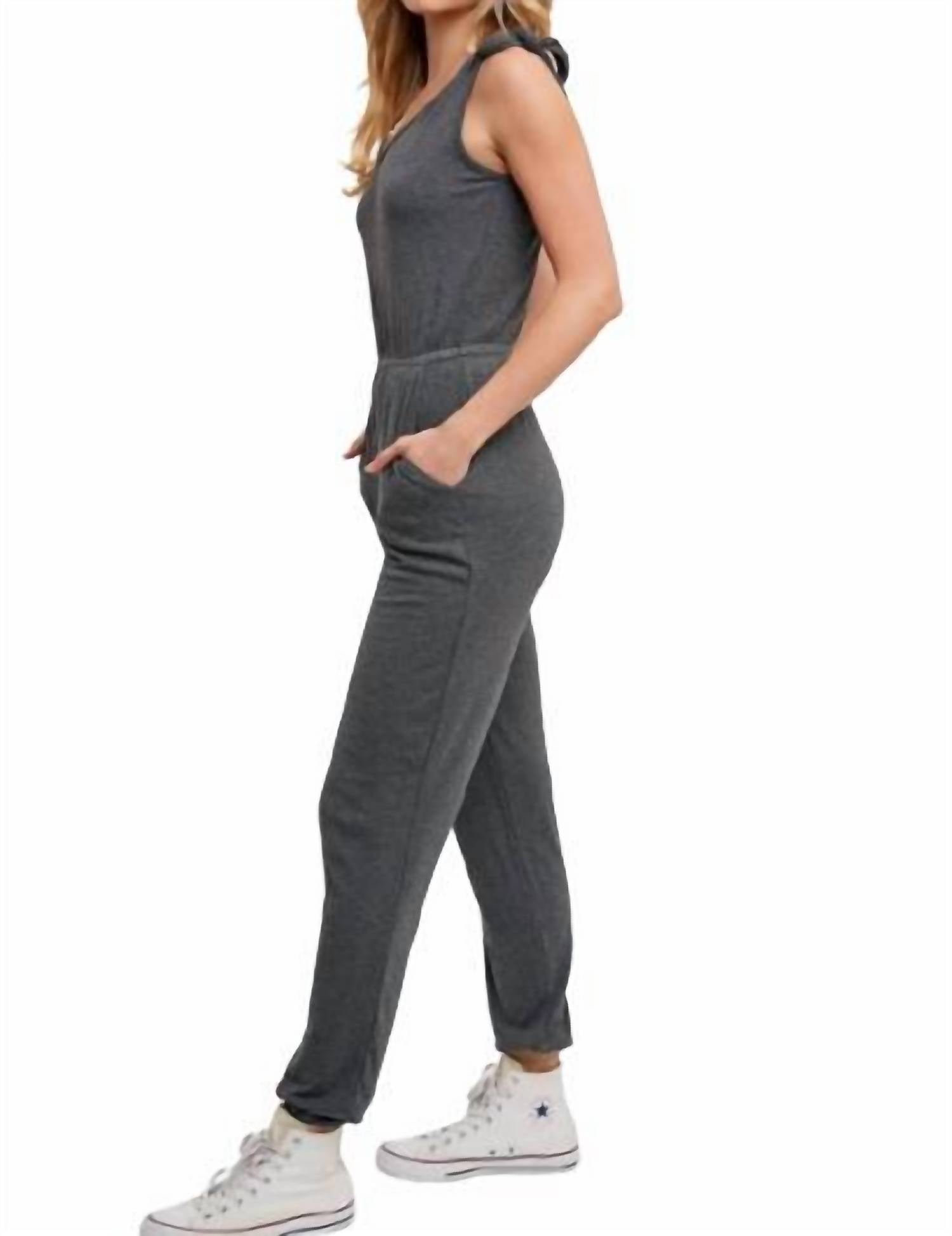 Bluivy - Knit Tie Strap Jumpsuit - clothing - grey - jumpsuits