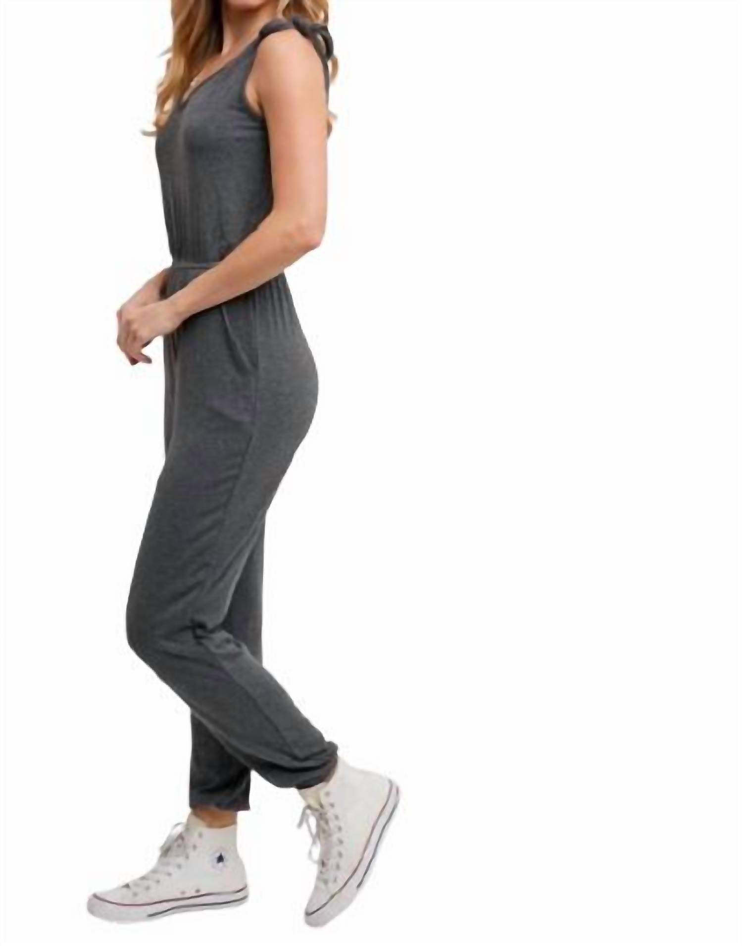 Bluivy - Knit Tie Strap Jumpsuit - clothing - grey - jumpsuits