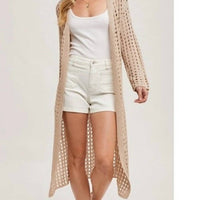 Bluivy - Open Knit Long Line Duster Cardigan