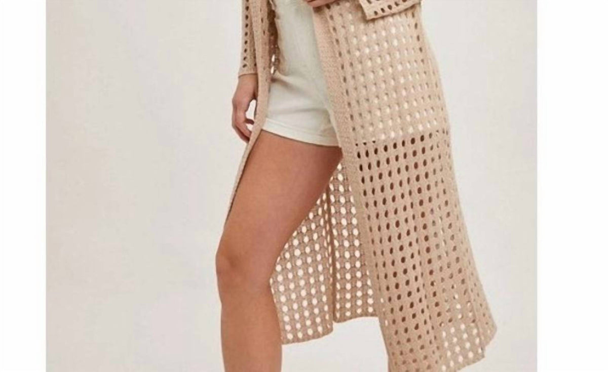Bluivy - Open Knit Long Line Duster Cardigan
