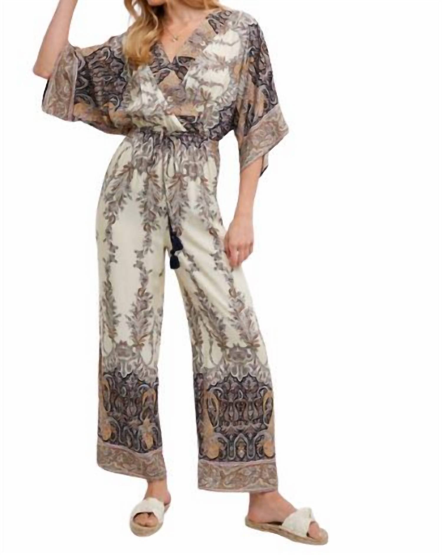 Bluivy - Paisley Print Wrap Jumpsuit - brown - clothing - jumpsuits