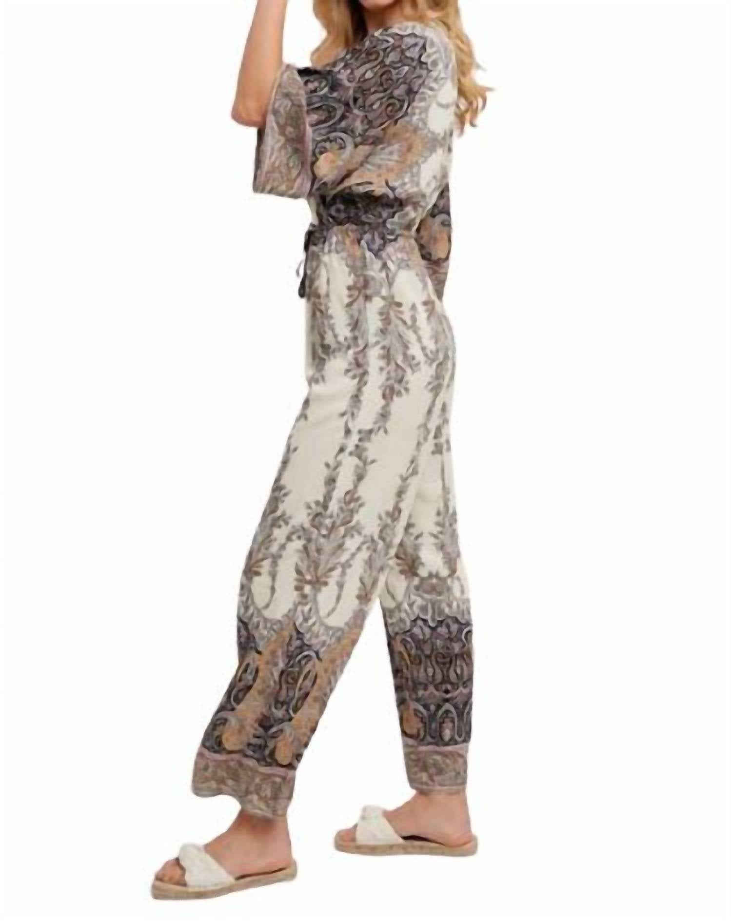 Bluivy - Paisley Print Wrap Jumpsuit - brown - clothing - jumpsuits
