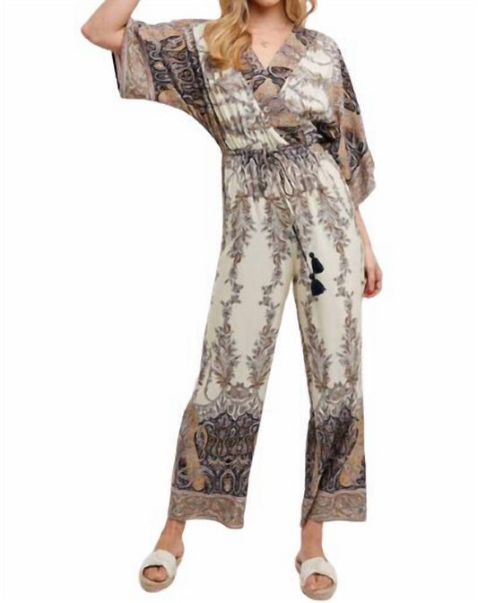 Bluivy - Paisley Print Wrap Jumpsuit - brown - clothing - jumpsuits