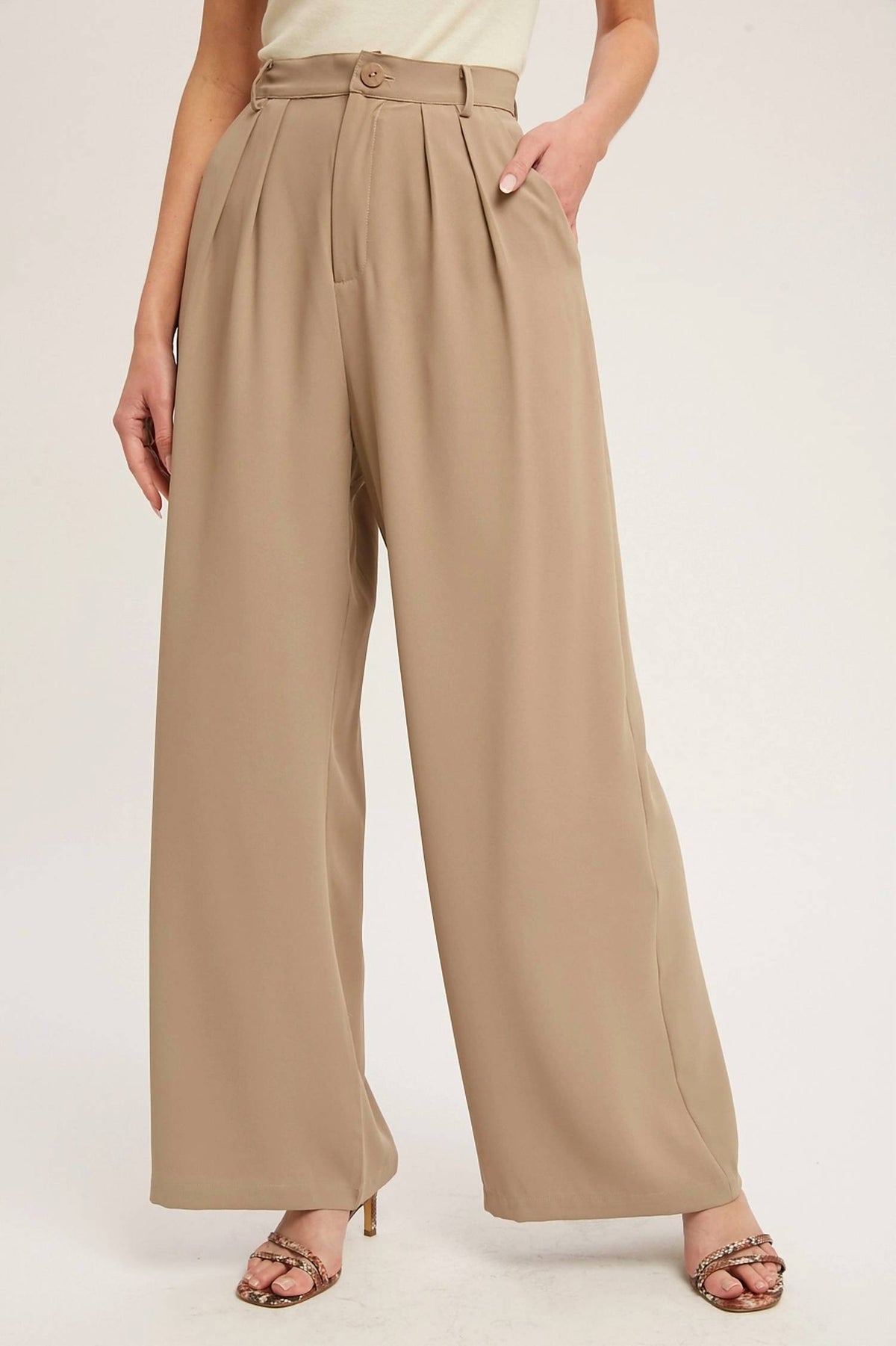 Bluivy - Pintuck Wide Leg Pants