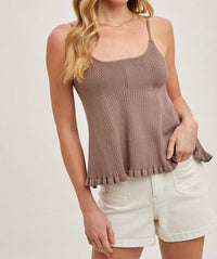 Bluivy - Ruffled Hem Ribbed Cami With Adjustable Strap - brown - camisoles - clothing
