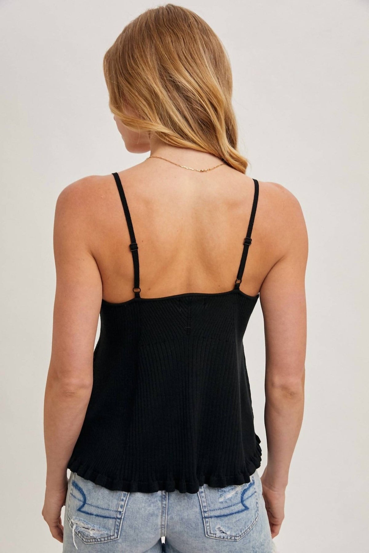 Bluivy - Ruffled Hem Ribbed Cami With Adjustable Strap