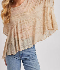 Bluivy - Sheer Asymmetric Textured Cape Top