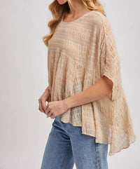 Bluivy - Sheer Asymmetric Textured Cape Top