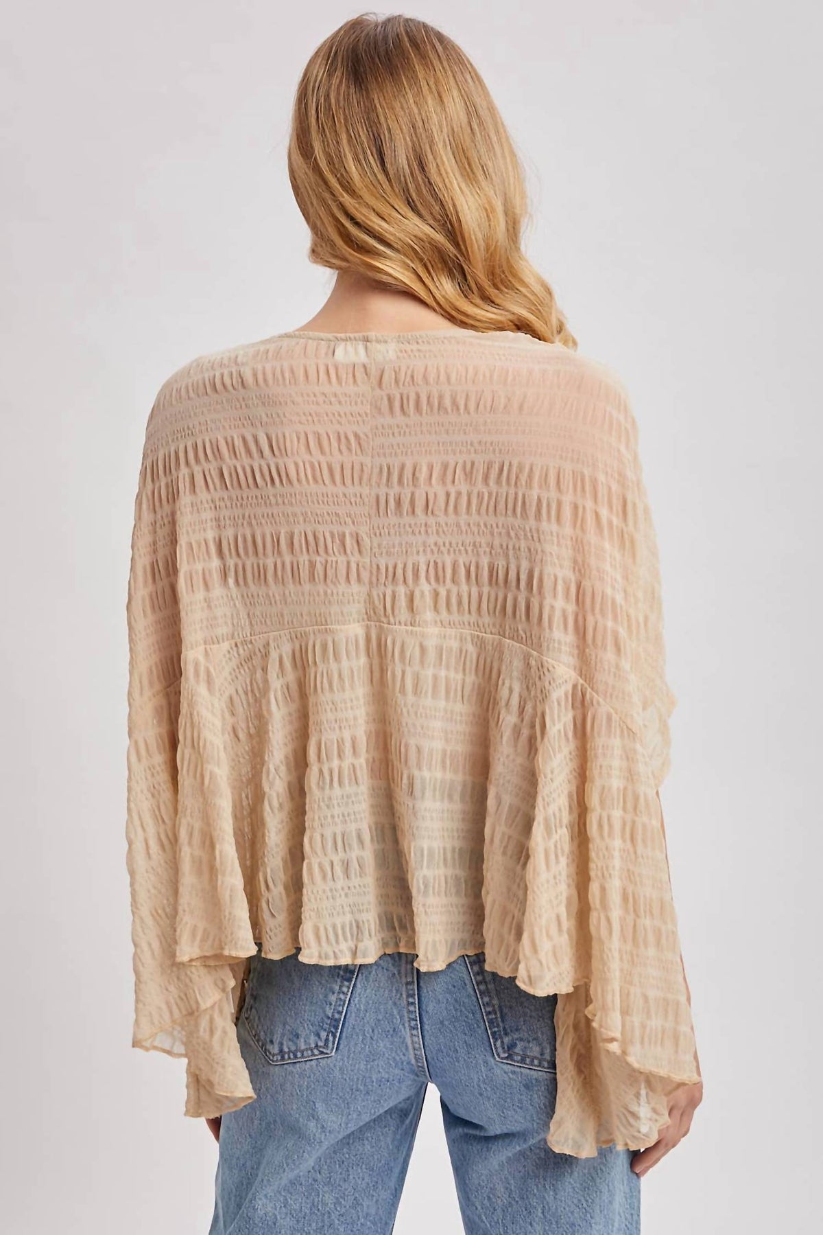 Bluivy - Sheer Asymmetric Textured Cape Top