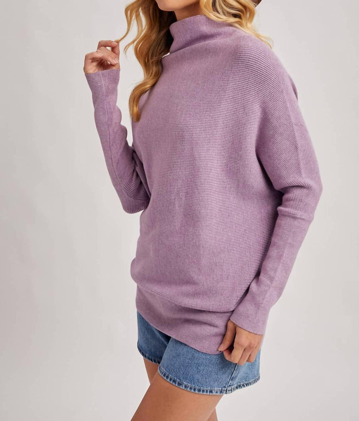 Bluivy - Slouch Neck Dolman Sleeved Pullover Sweater