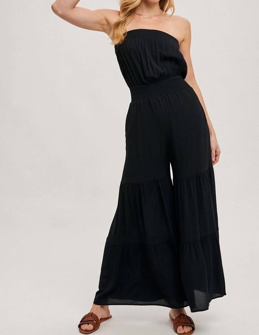 Bluivy - Smocked Tiered Wide Leg Jumpsuit - black - clothing - pants