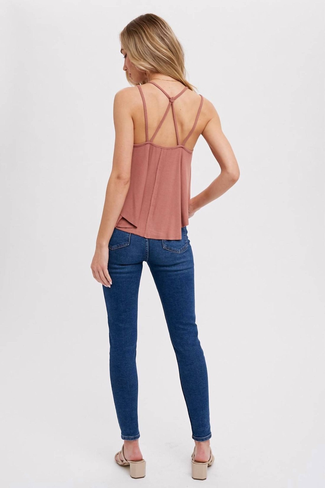 Bluivy - Strappy Back Trapeze Knit Camisole - camisoles - clothing - pink