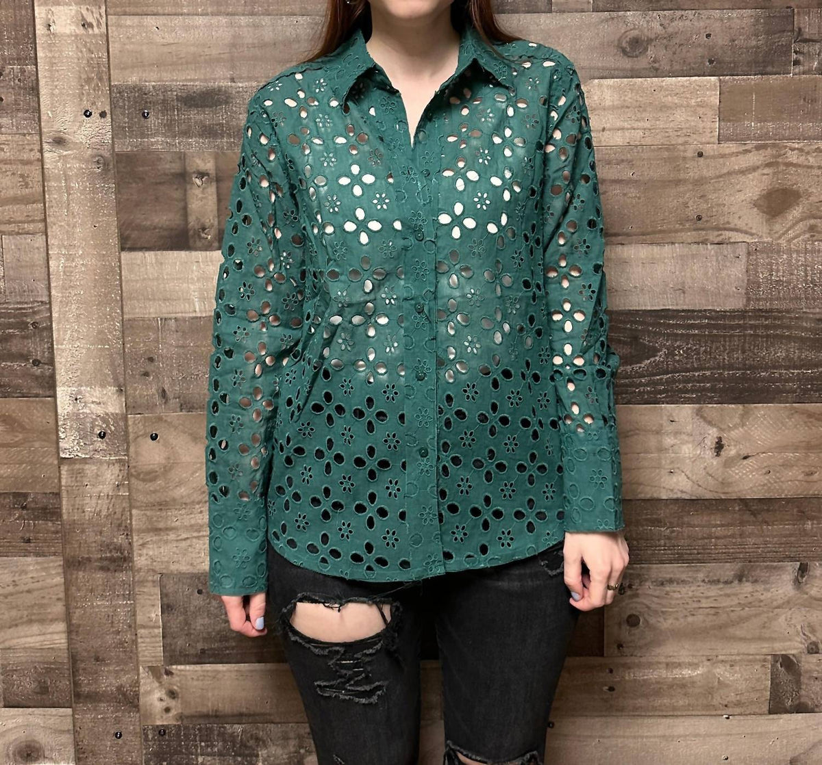 Bluivy - Women's Jackie Eyelet Lace Button Down Top