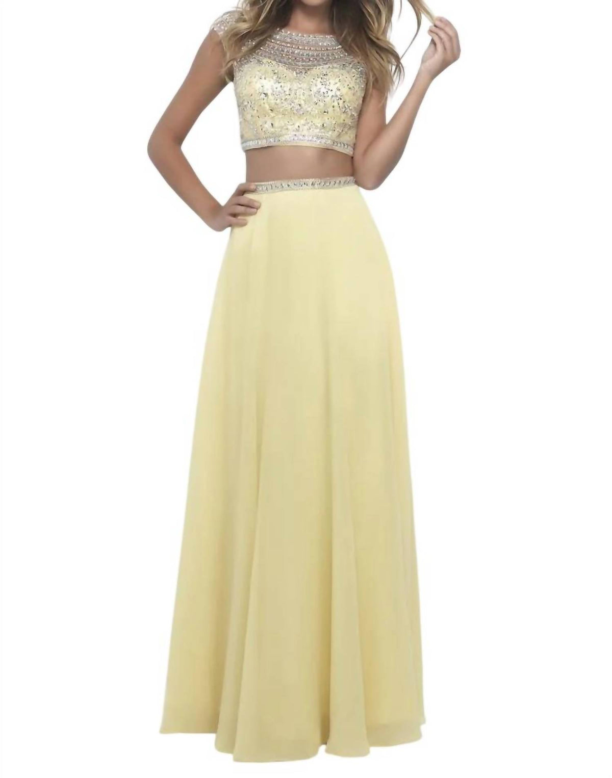 Blush Prom - Hand Beaded Chiffon Two Piece Gown