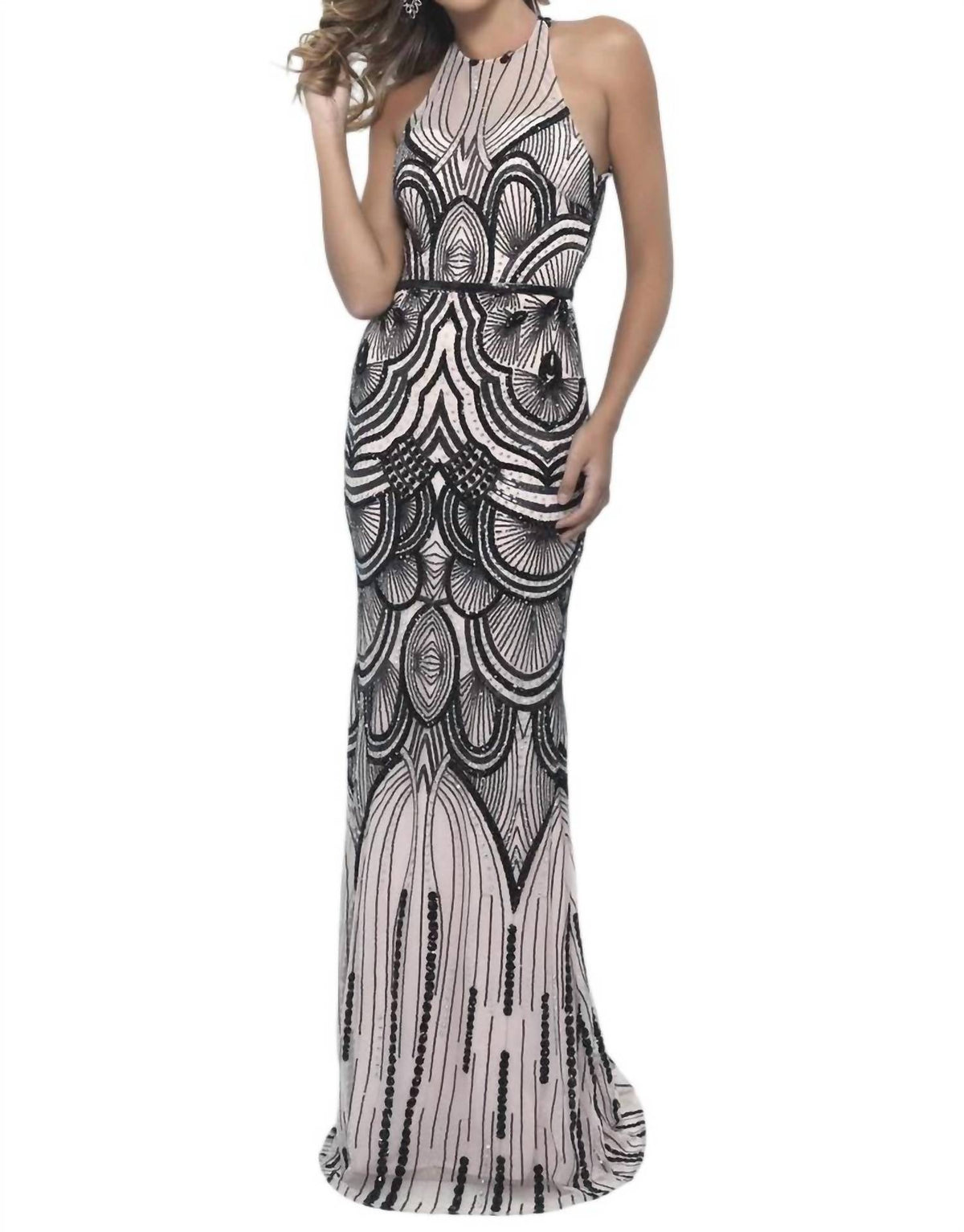 Blush Prom - Sequin Open Back Evening Gown