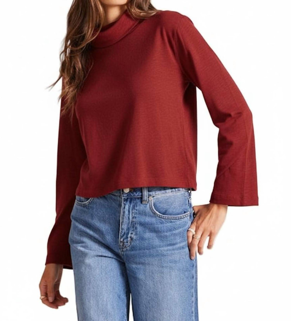 Bobi - Cropped Long Sleeve Turtleneck Top