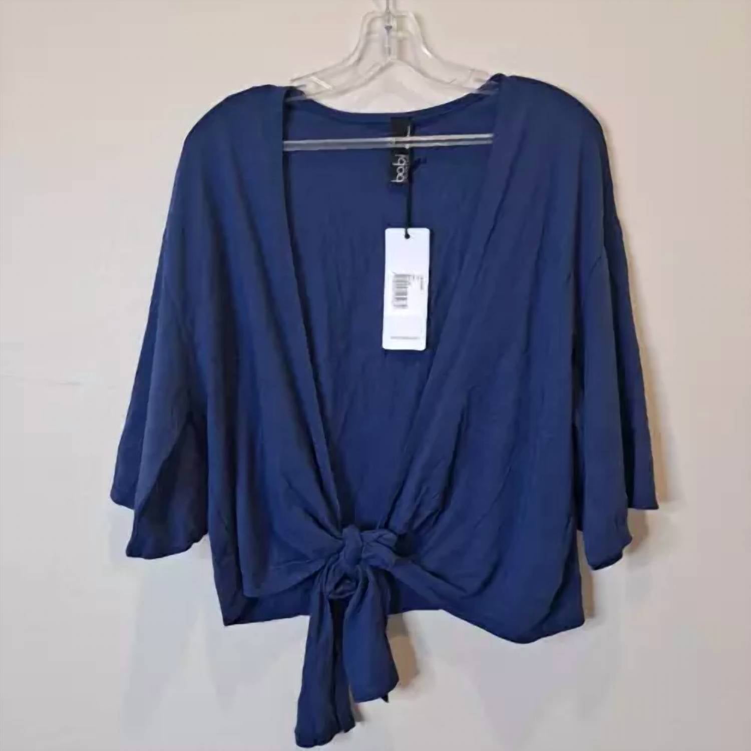 Bobi - Jersey Kimono Wrap Tie Front Top - blouses - blue - clothing