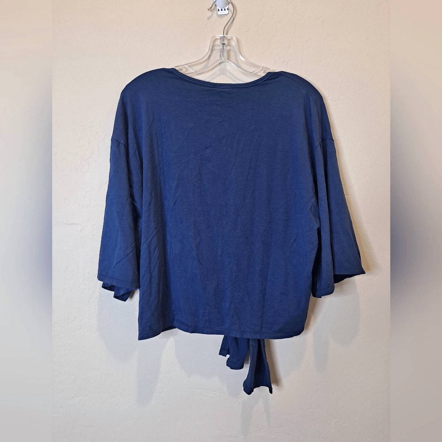 Bobi - Jersey Kimono Wrap Tie Front Top - blouses - blue - clothing