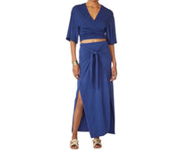 Bobi - Jersey Kimono Wrap Tie Front Top - blouses - blue - clothing