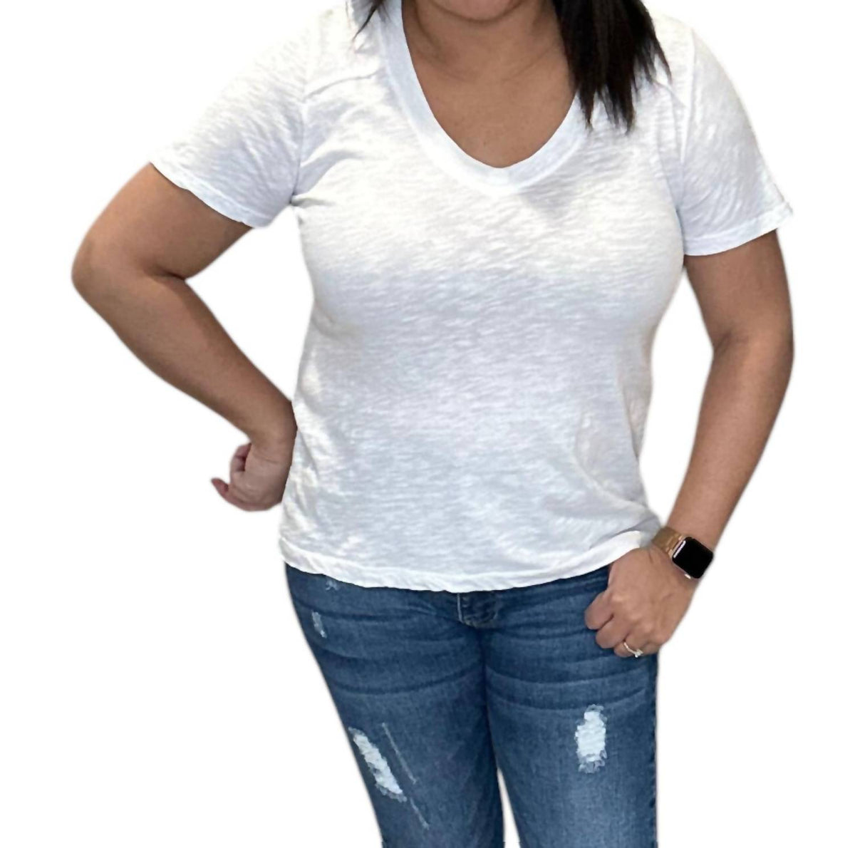 Bobi - Shoulder Seam V Neck Tee Shirt