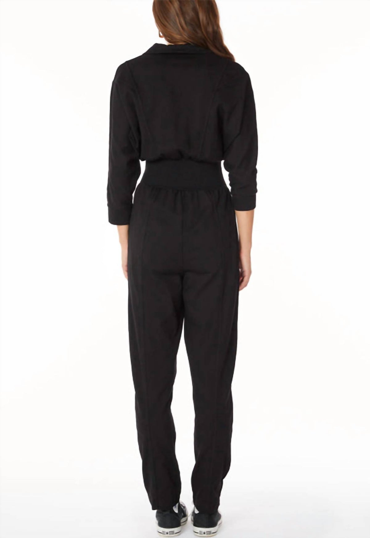 Bobi - Smocked Waist Zip Front Jumpsuit