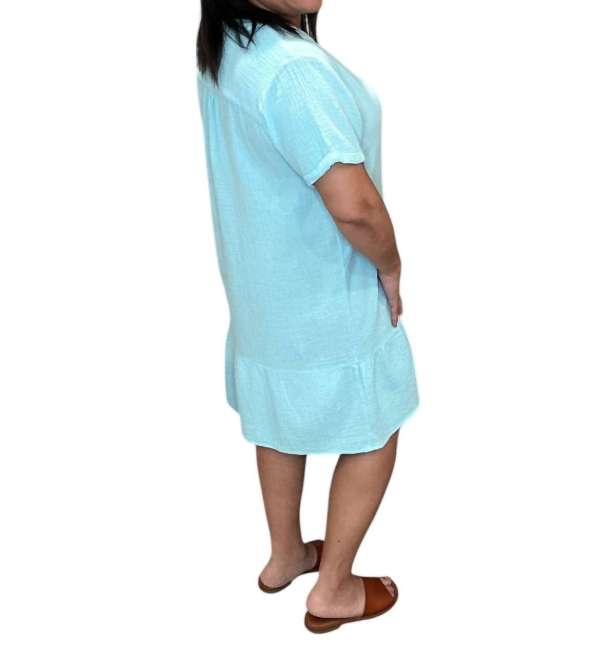 Bobi - Split Neck Ruffle Hem Dress