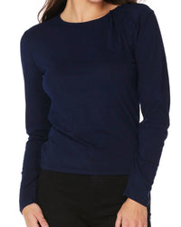 Bobi - TWIST NECK LONG SLEEVE TEE - blue - clothing - cotton