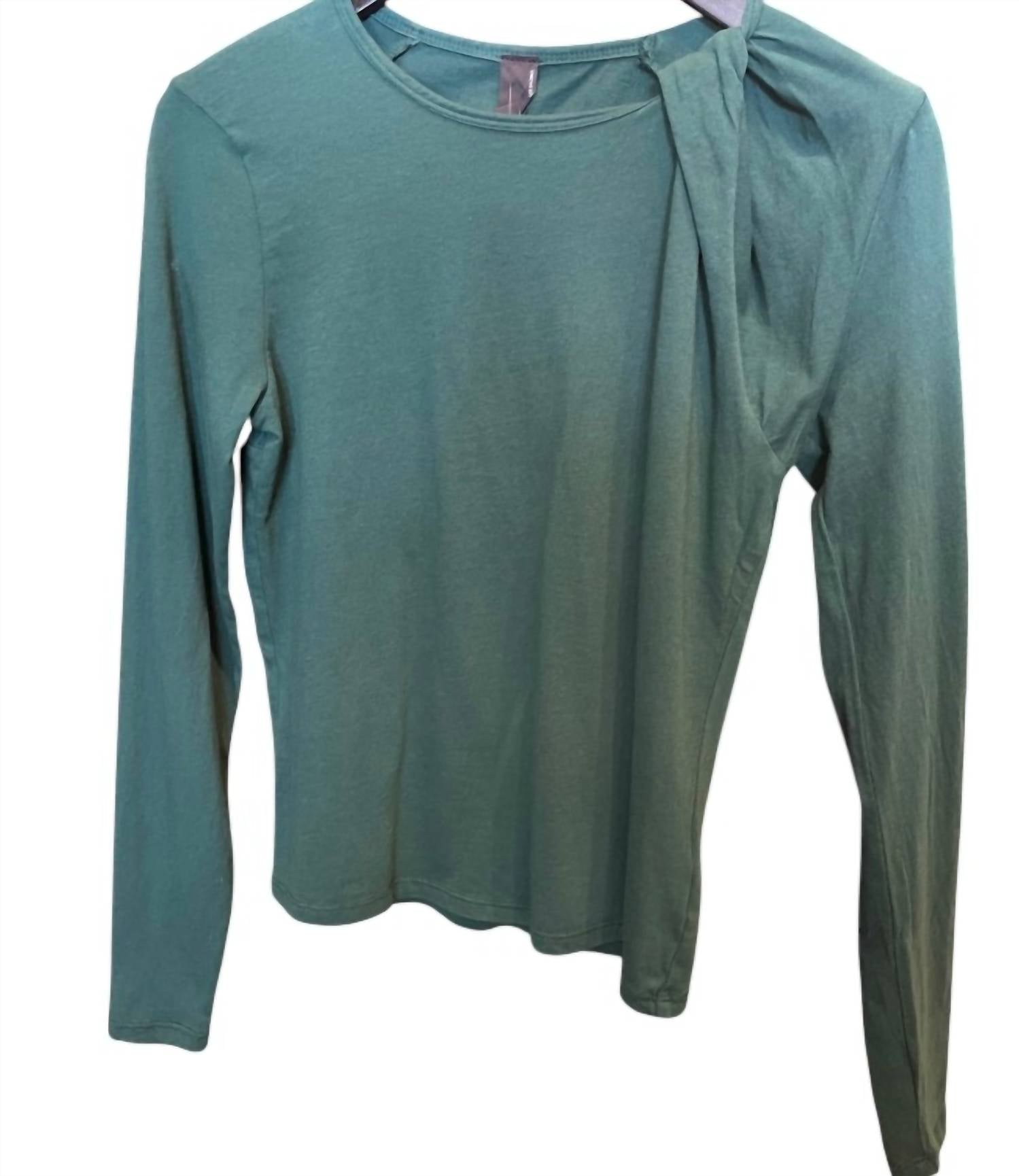 Bobi - Women's Twist Neck Long Sleeve Tee - clothing - cotton - green