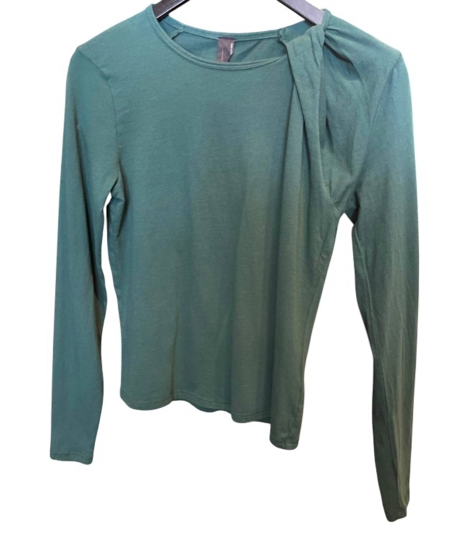 Bobi - Women's Twist Neck Long Sleeve Tee - clothing - cotton - green