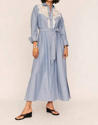 Bohemian Traders - Crochet Denim Maxi Dress