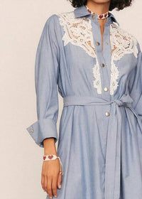 Bohemian Traders - Crochet Denim Maxi Dress