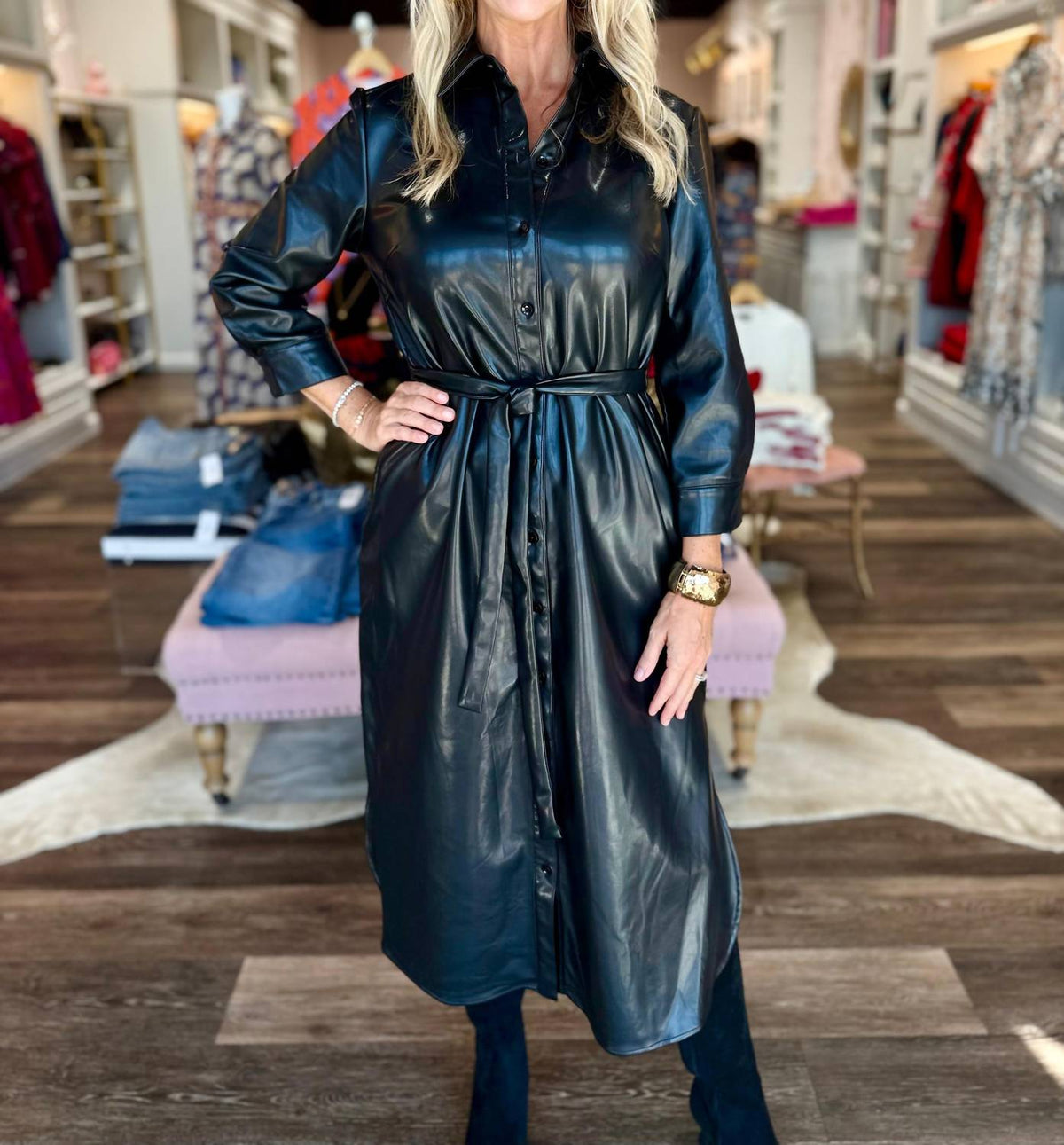 Boho Chic - Leather Button Down Dress