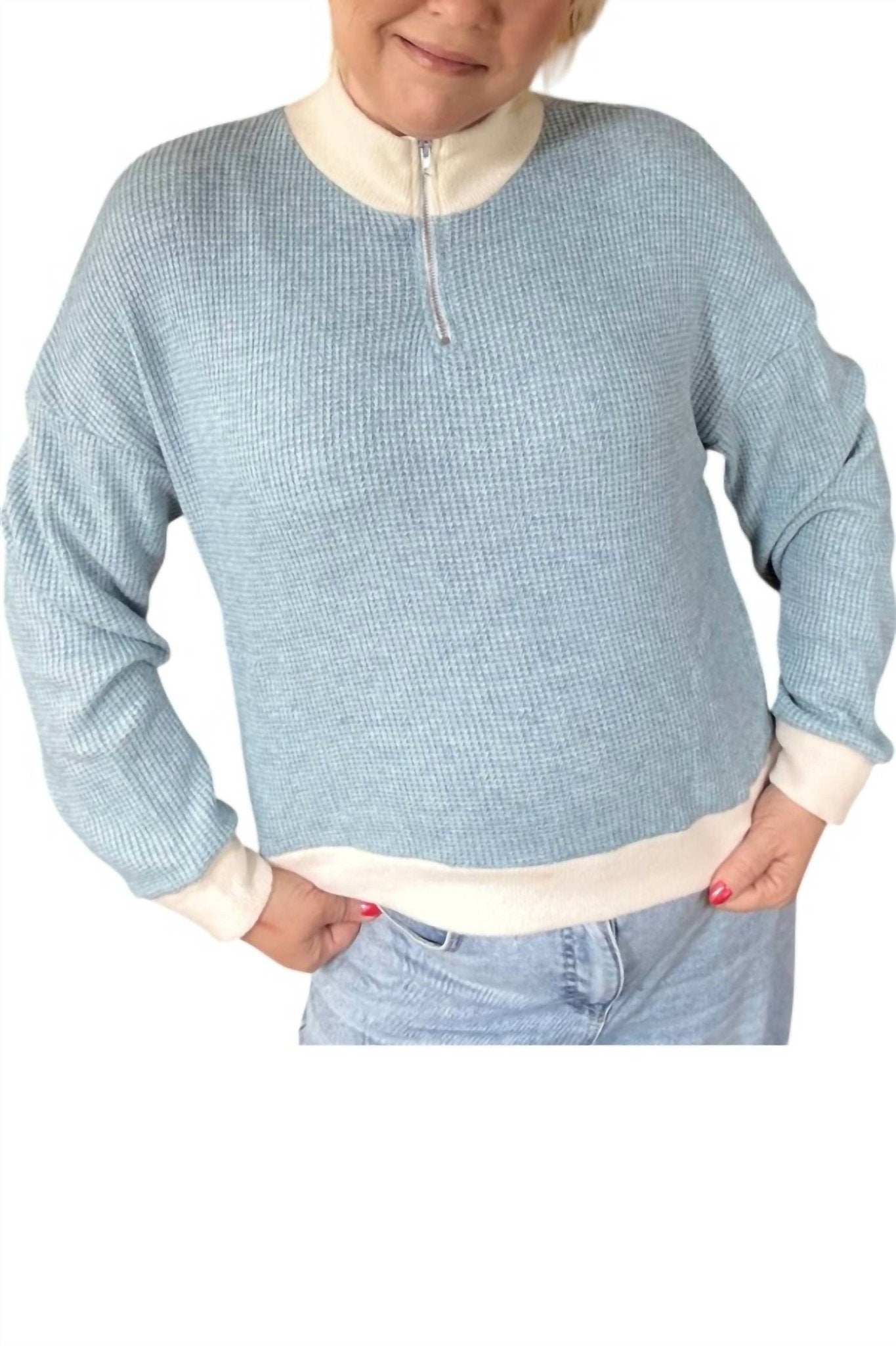 Bombom - Sierra Waffle Knit Top - blue - clothing - rayon