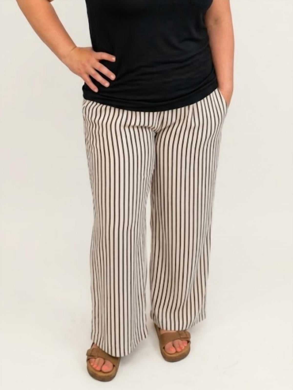 Bombom - Striped Wide Leg Drawstring Pants