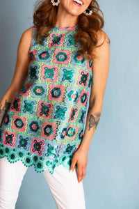 Brianna Cannon - Mosaic Tunic - blue - clothing - polyester