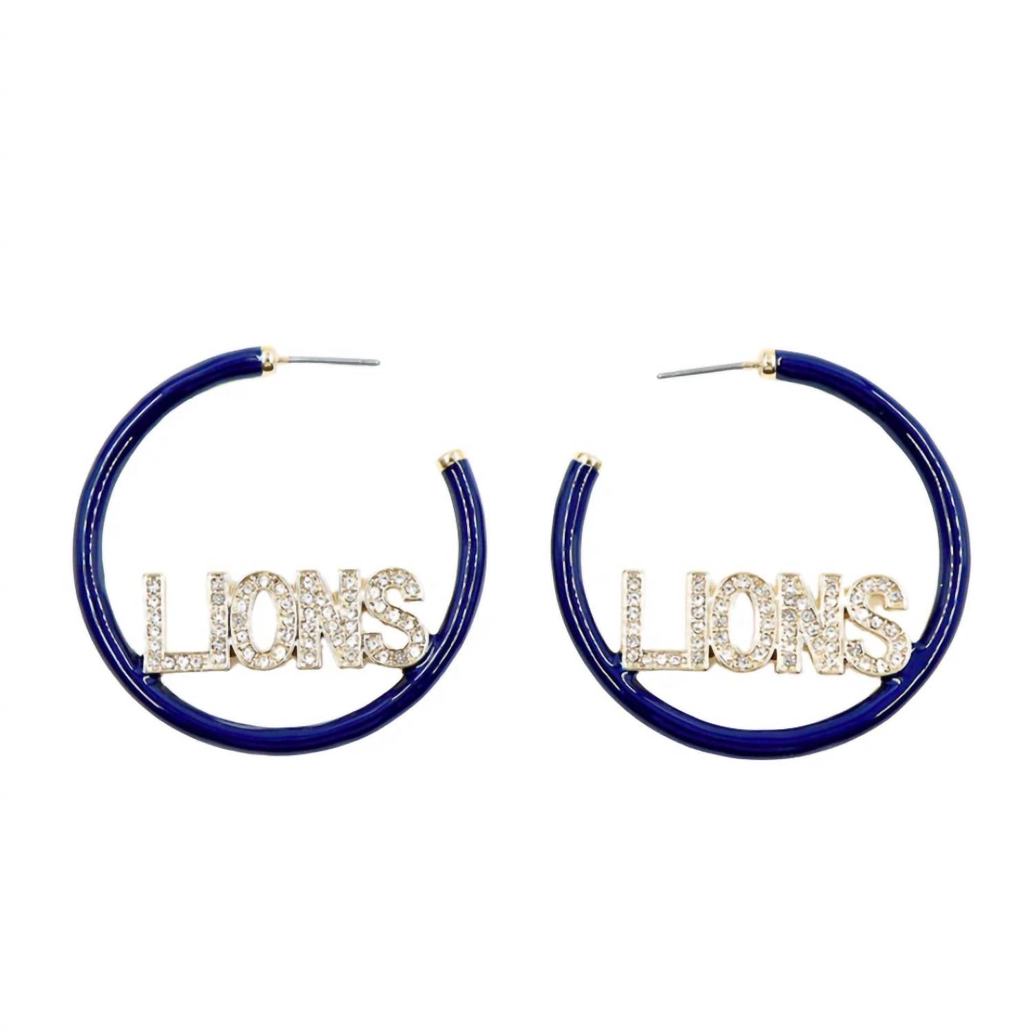 Brianna Cannon - Women's Penn State Pave Lions Hoop Earrings - blue - earrings - jewelry