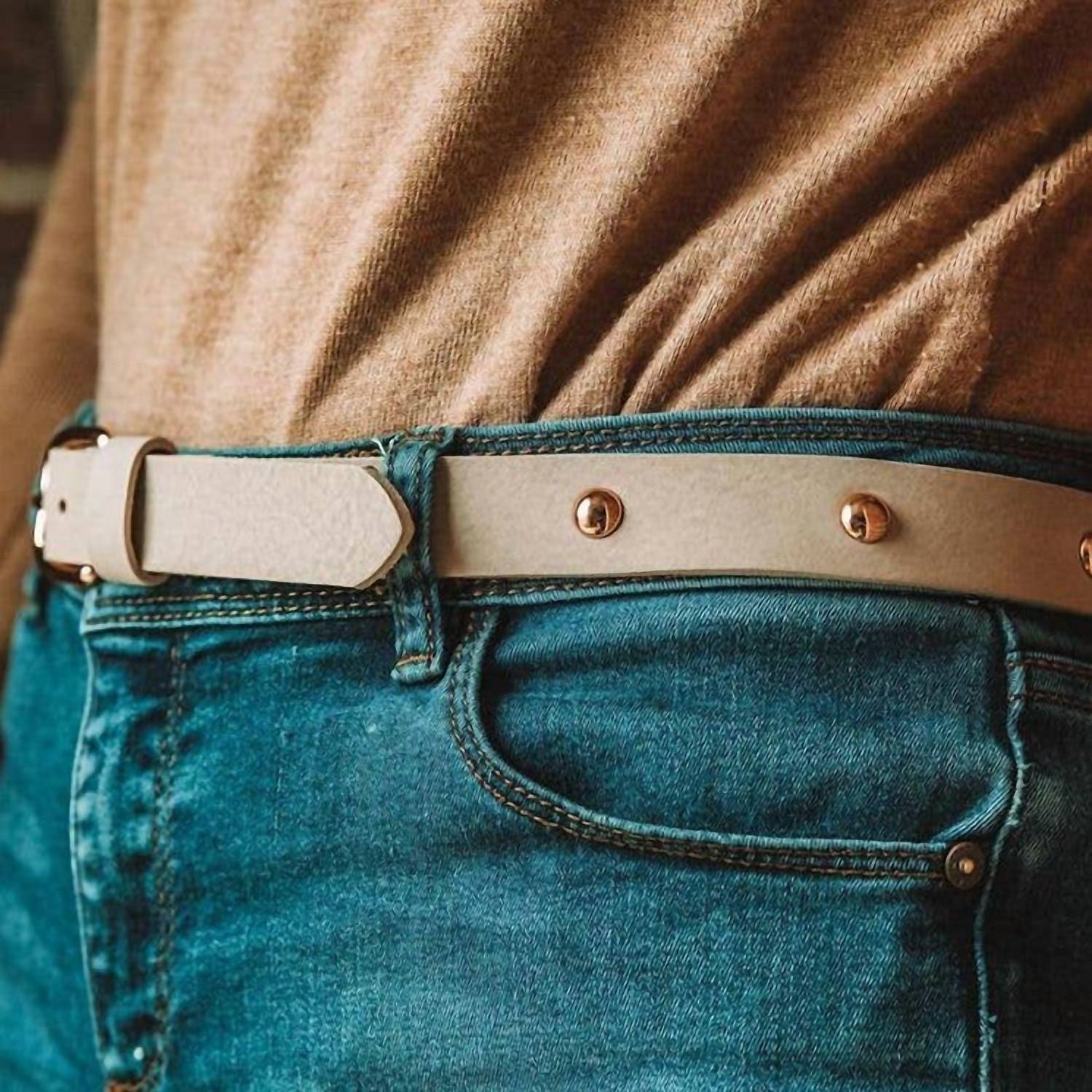 British Belt Co. - Women's Nubuck Studded Belt - accessories - belts - brown