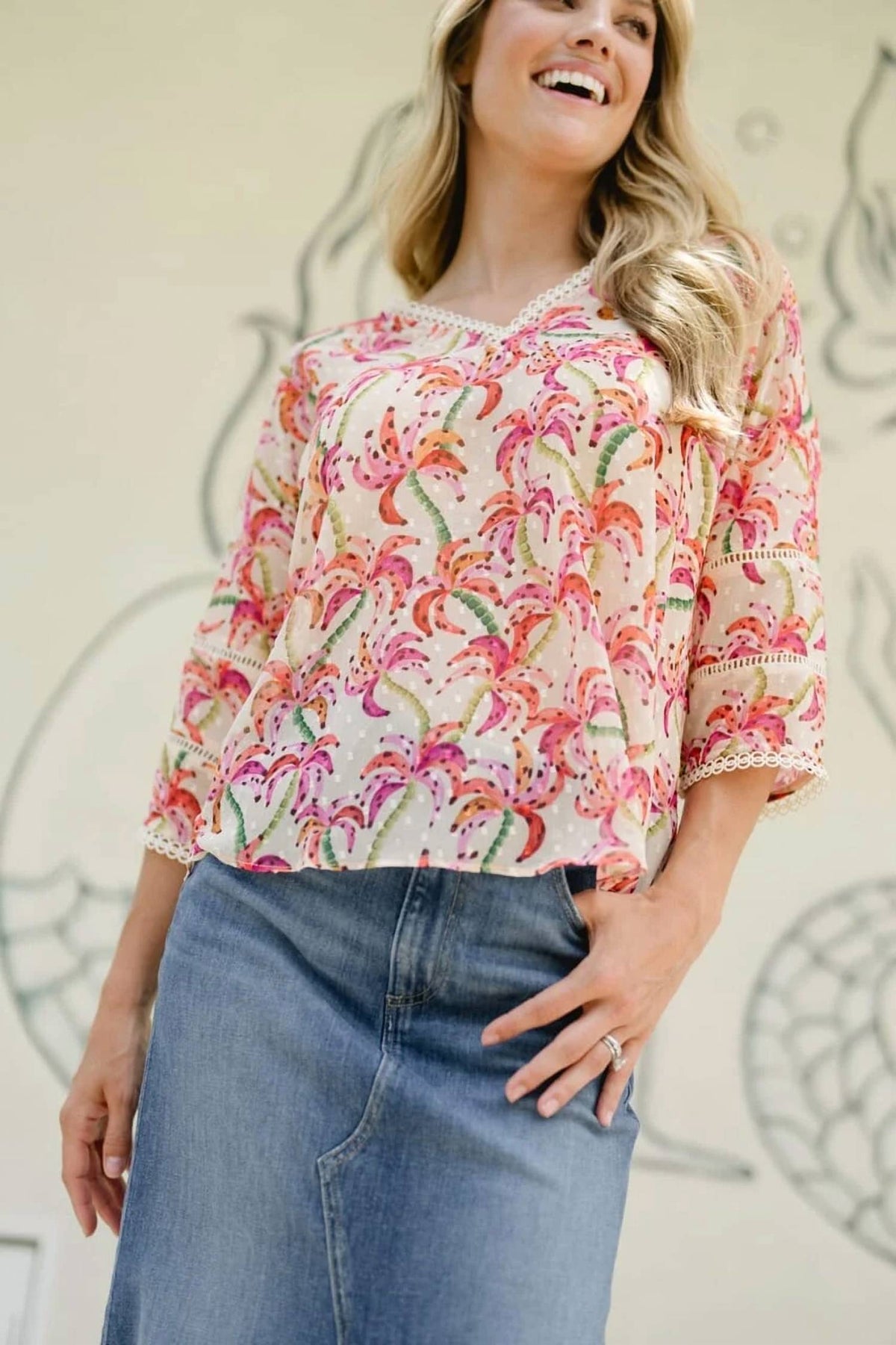 Briton Court - Amelia Palm Print Blouse