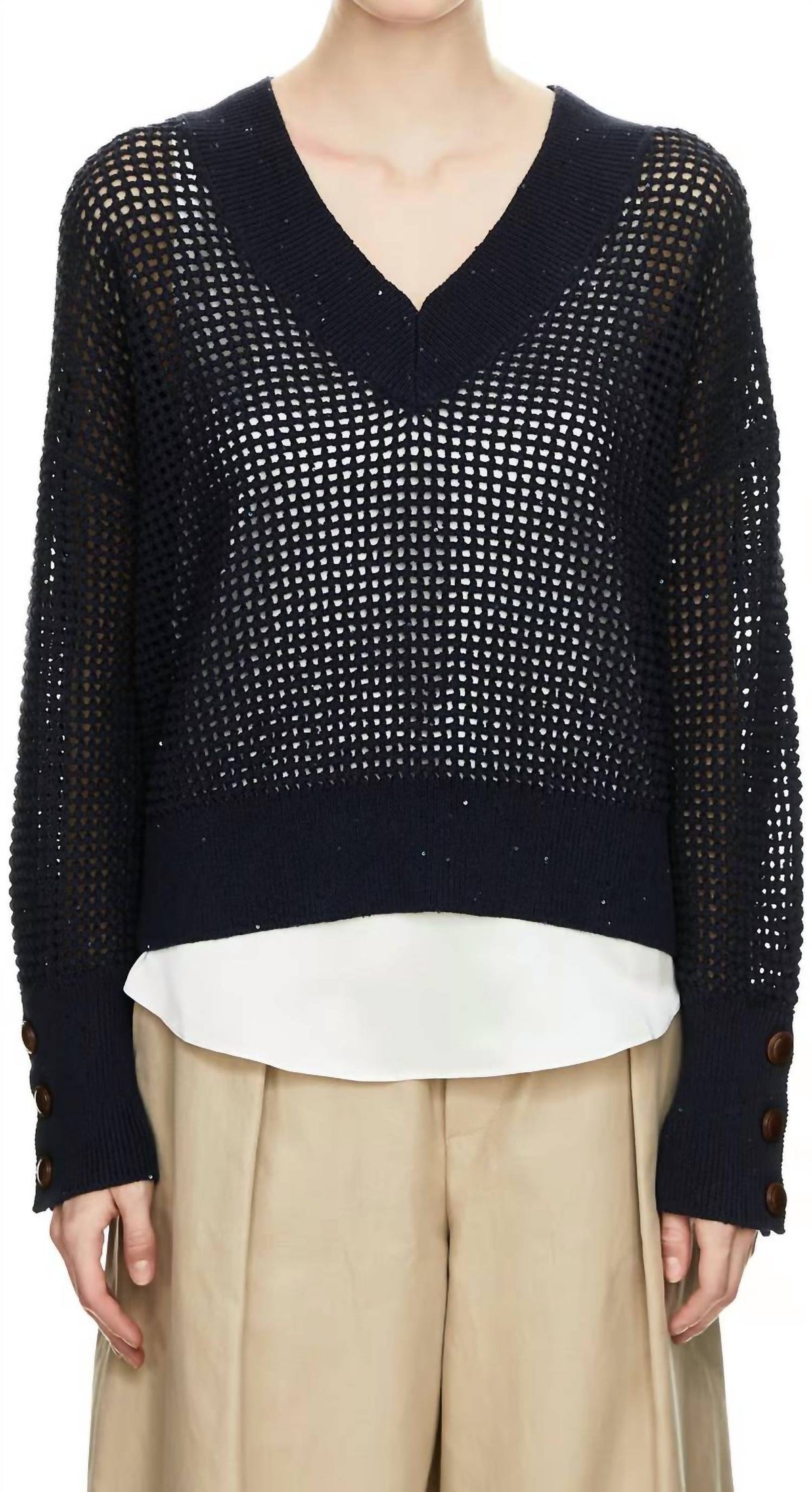 Brunello Cucinelli - Knitted Jumper With Lace Pattern And Sequins