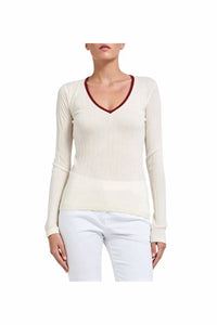 Brunello Cucinelli - Ribbed Long Sleeve V-neck Top