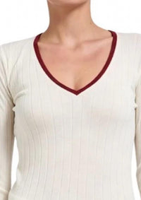 Brunello Cucinelli - Ribbed Long Sleeve V-neck Top